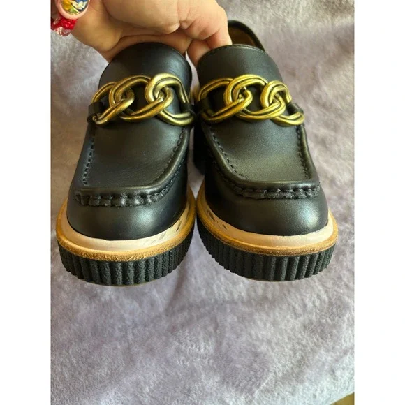 Dolce Vita Women Black Leather Chain Link Platform Wedge Loafers Size 6.5 - Picture 7 of 8